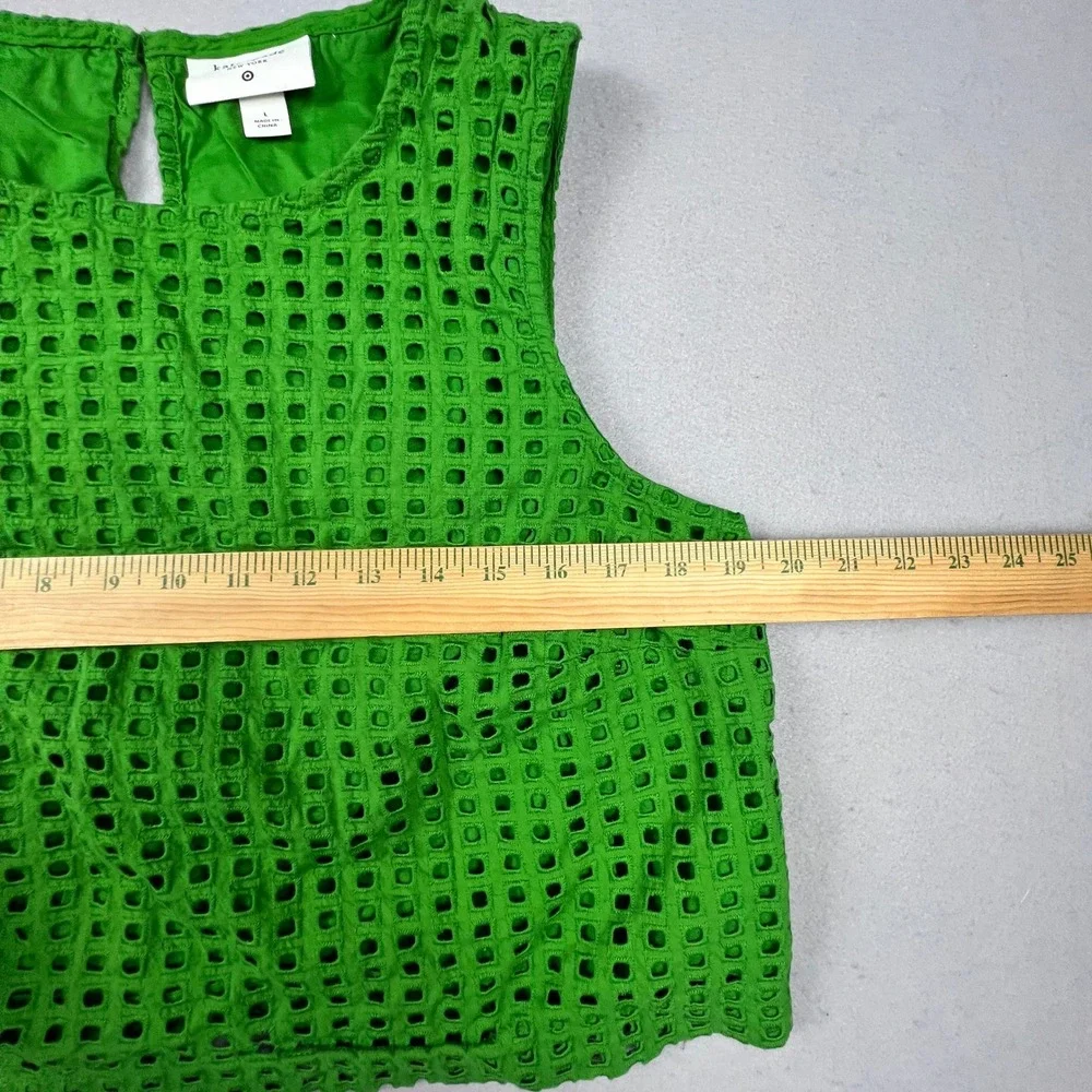Kate Spade Eyelet Crop Top Womens Large Green Cotton Sleeveless Preppy Summer‎